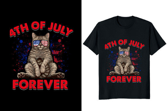 4th of July Forever Cat Graphic T-shirt
