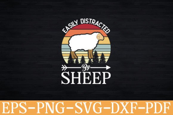Easily Distracted by Sheep Retro Svg